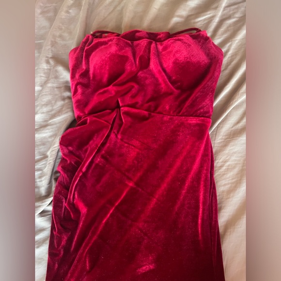 Azazie Fitted Cowl Neckline Corset Velvet Long Dress Cabernet - Picture 3 of 7